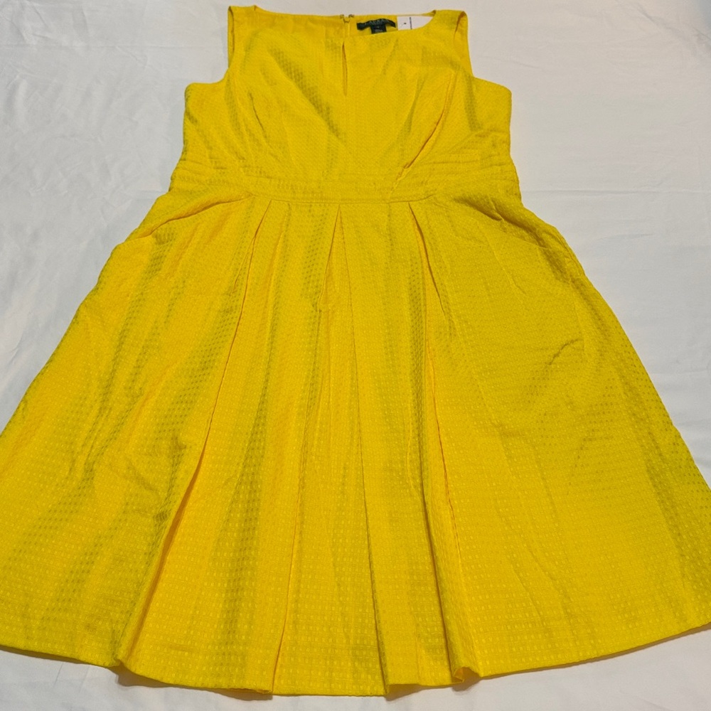 Lauren Ralph Lauren Bright Yellow Textured Dress Cotton 10 NWT